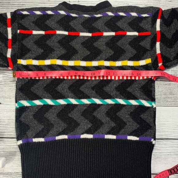 Vintage Rainbow Colourful Stripped Balloon Sleeve Crewneck Sweater - Picture 10 of 13